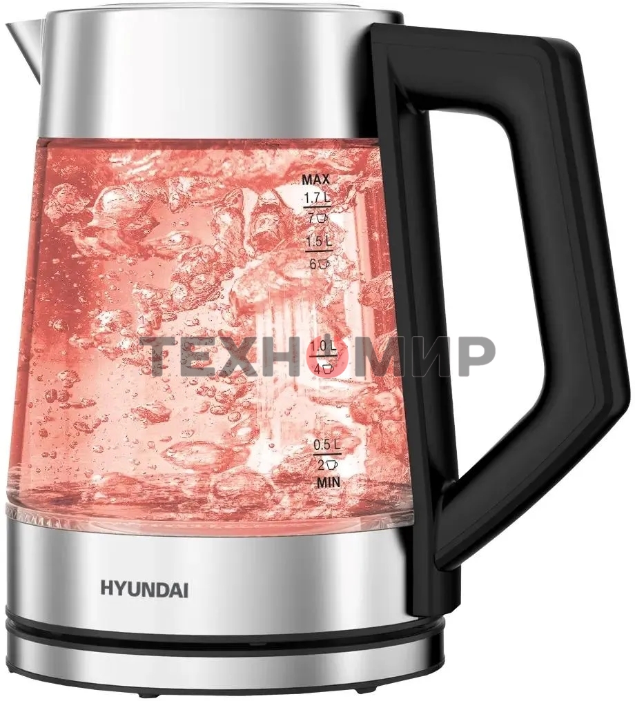 Чайник электрический Hyundai HYK-G4402 1.7 л, 2200 Вт, черный/серебристый корпус: стекло