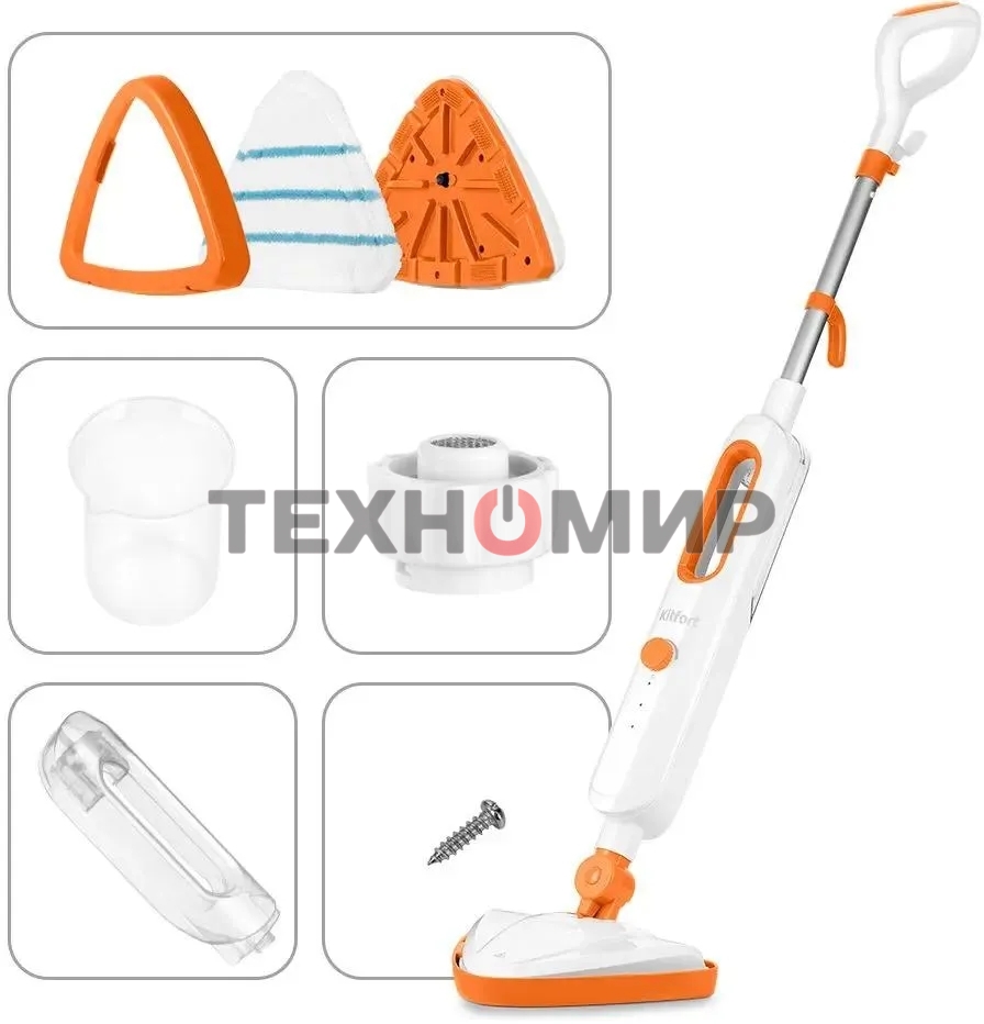 Швабра паровая Kitfort КТ-1048-2 1300Вт белый/оранжевый