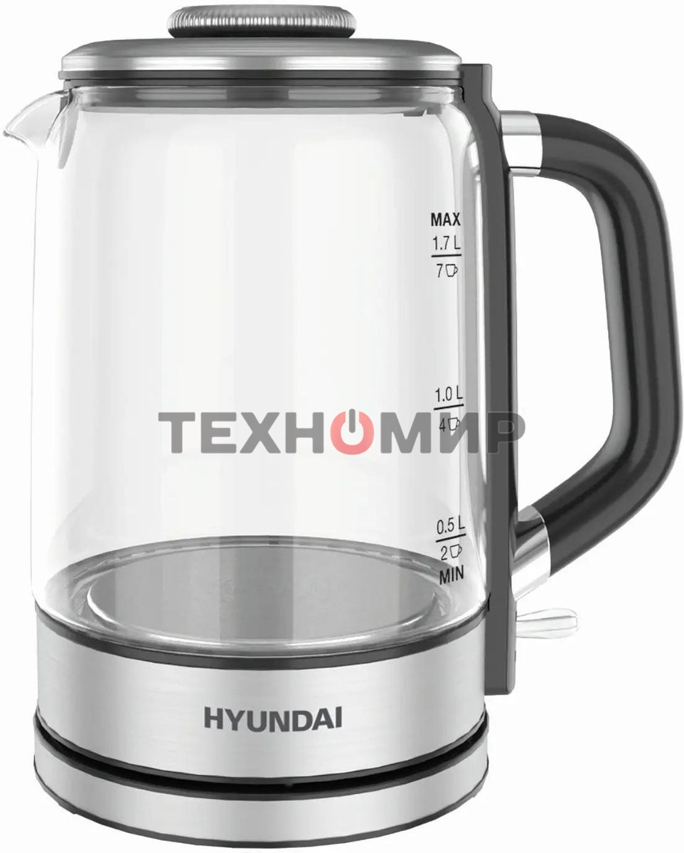 Чайник электрический Hyundai HYK-G5501 1.7 л, 2200 Вт, серебристый/черный