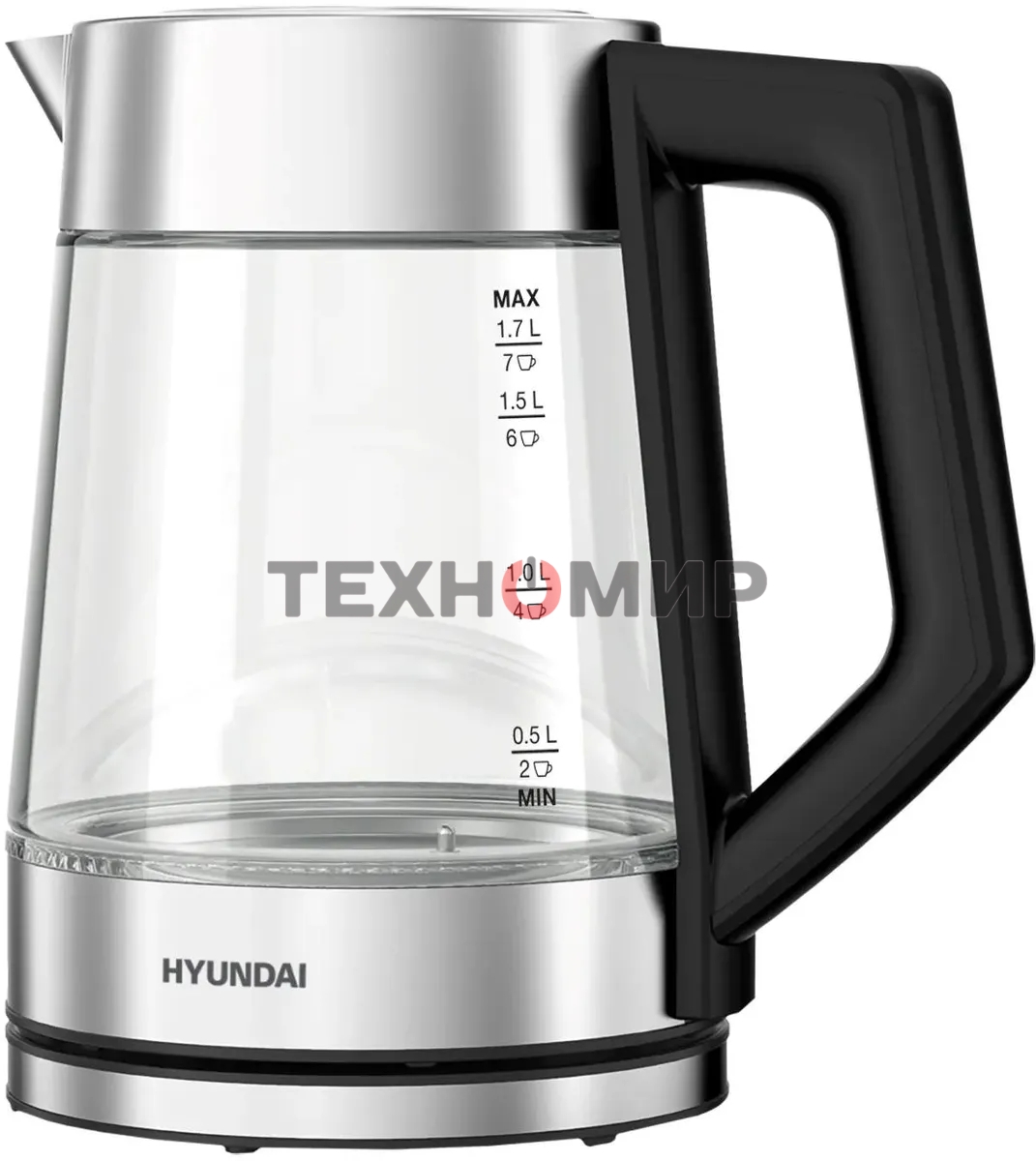 Чайник электрический Hyundai HYK-G4402 1.7 л, 2200 Вт, черный/серебристый корпус: стекло