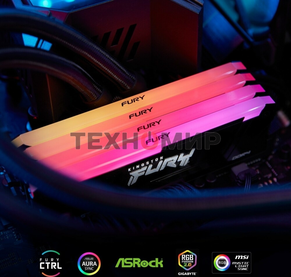 Оперативная память Kingston Fury Beast, DDR4, 128GB (4x32GB), 3600MHz, CL18, DIMM, RGB, радиатор, черный