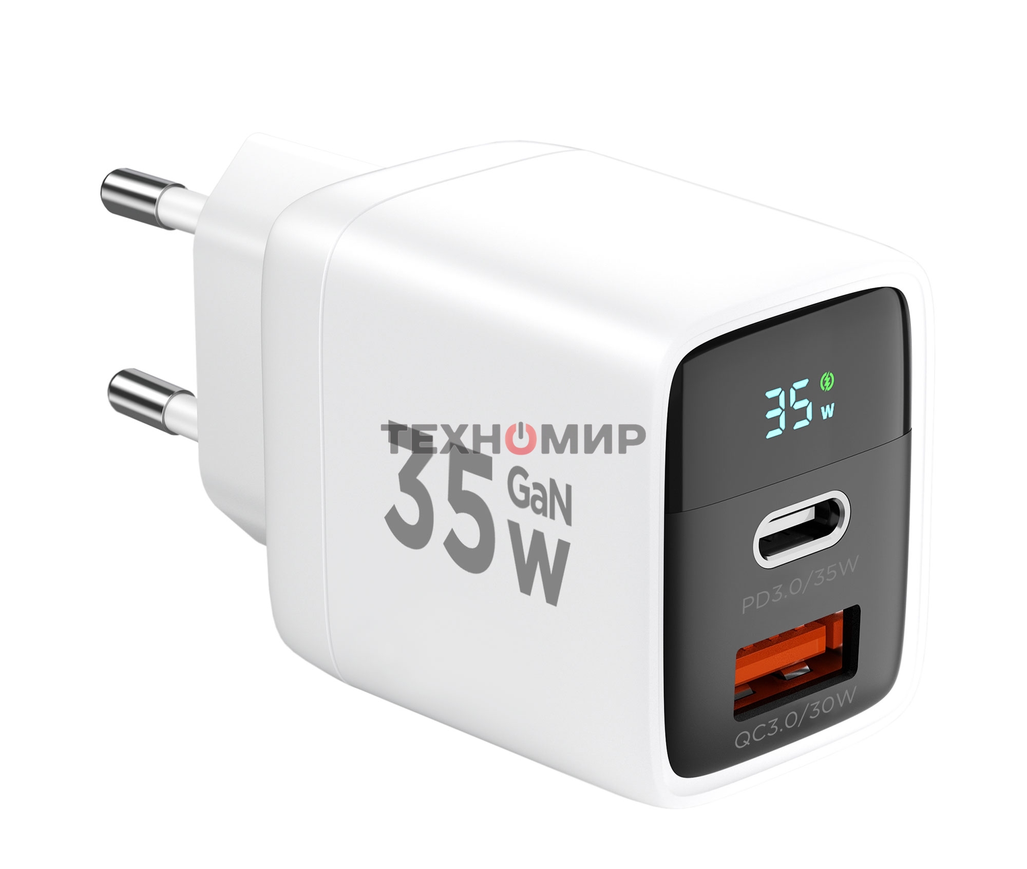 Сетевое зарядное устройство с дисплеем Cablexpert MP3A-PC-52, 35Вт GaN, QC3.0/PD3.0, 1хUSB, 1хType-C, белый, коробка