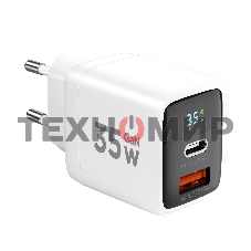 Сетевое зарядное устройство с дисплеем Cablexpert MP3A-PC-52, 35Вт GaN, QC3.0/PD3.0, 1хUSB, 1хType-C, белый, коробка