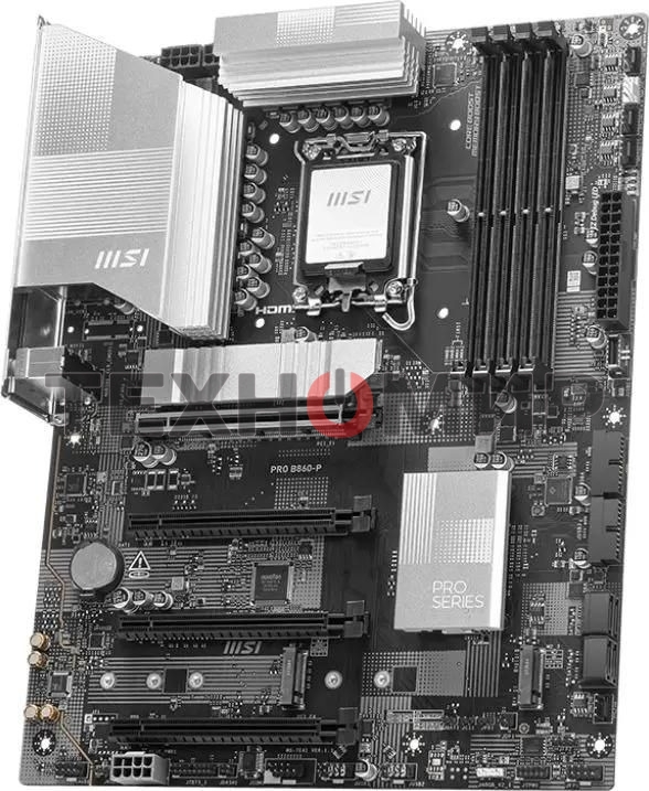 Материнская плата MSI PRO B860-P, LGA 1851, Intel B860, 4xDDR5, 4xSATA, 3xM.2, 1xPCIe 5.0 x16, 1xPCIe 4.0 x4, 2xPCIe 4.0 x1, 1xHDMI, 1xDP, 1xUSB-C, 1x 5Gb LAN, 2xUSB-A 3.2 Gen 2, 2xUSB-A 3.2 Gen 1, 4xUSB-A 2.0, 3x3.5 мм, 7.1, ATX