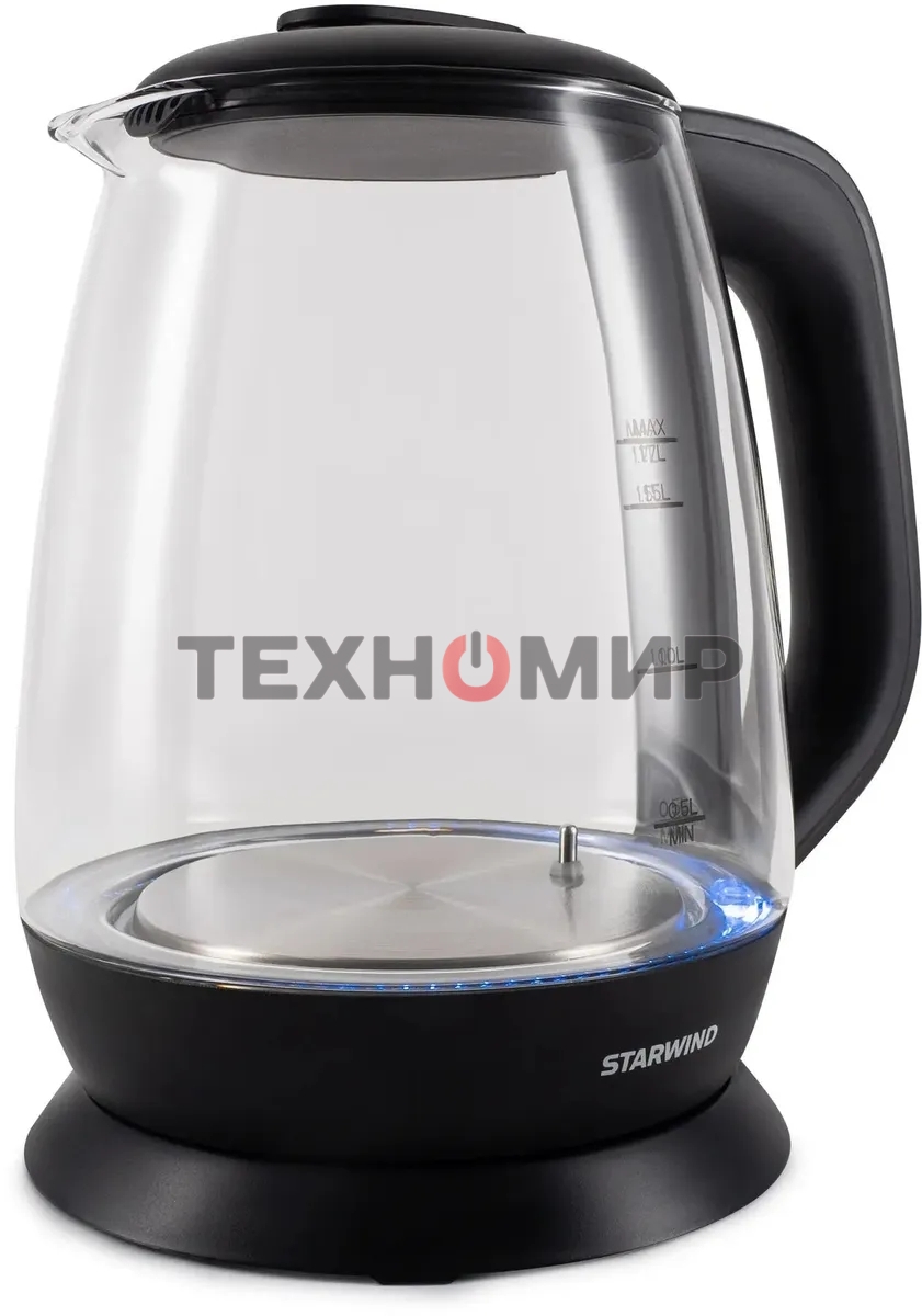 Чайник электрический Starwind SKS3036 1.7л. 2200Вт черный корпус: стекло