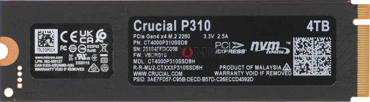 Накопитель SSD Crucial P310 4Tb PCIe Gen4 NVMe 2280 M.2 SSD CT4000P310SSD8