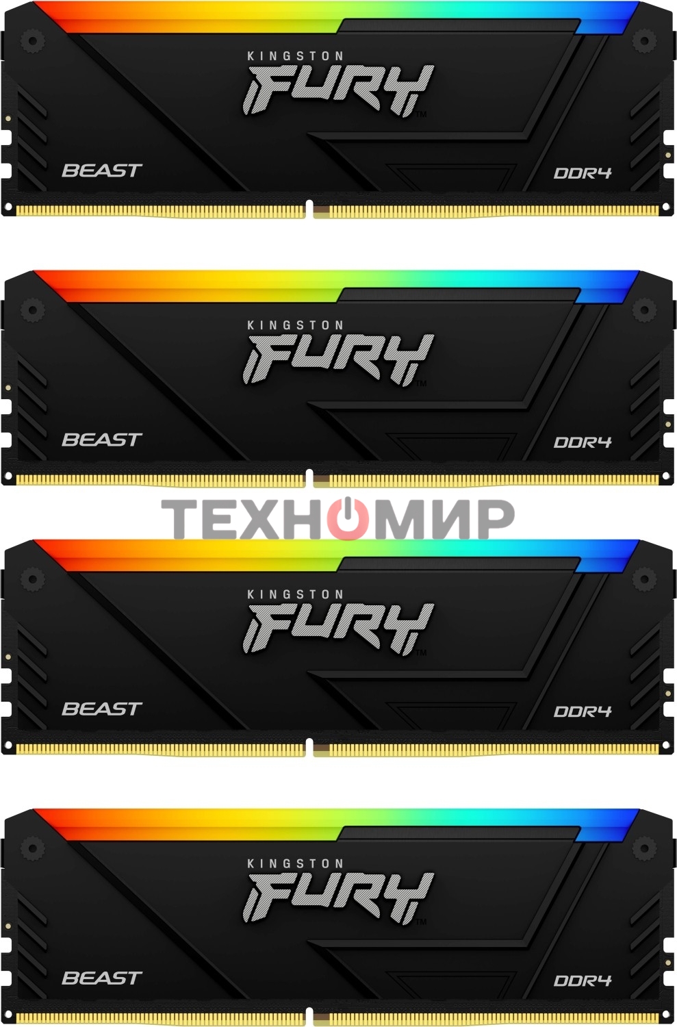 Оперативная память Kingston Fury Beast, DDR4, 128GB (4x32GB), 3600MHz, CL18, DIMM, RGB, радиатор, черный