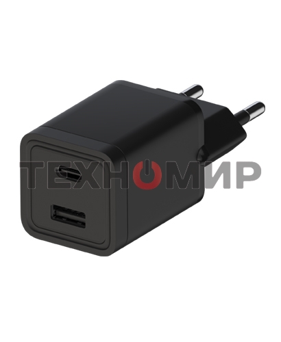 Сетевое зарядное устройство Maxvi A354PD Type-C 20W PD3.0 + USB 2.4A, черный