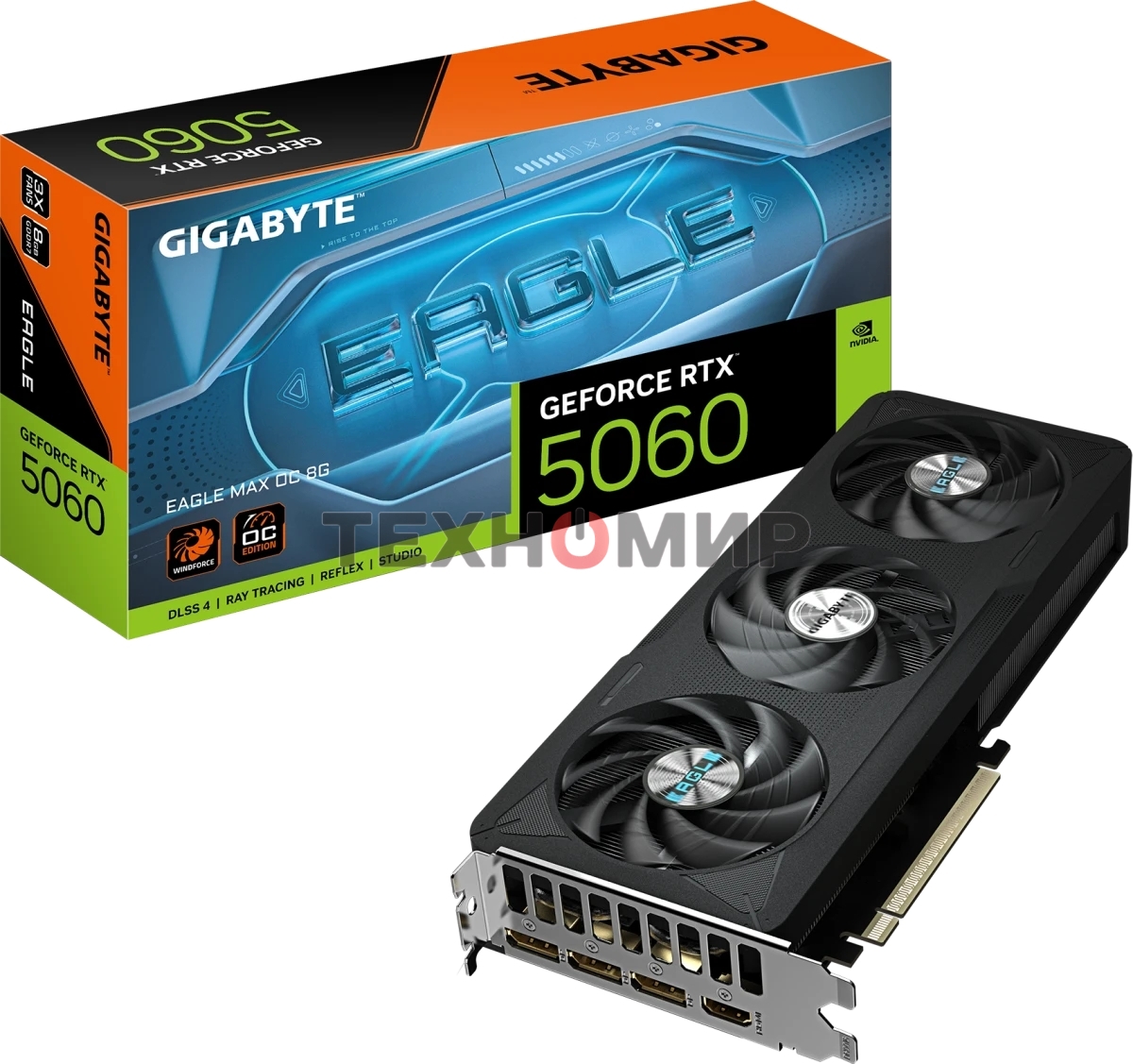 Видеокарта Gigabyte GV-N5060EAGLEMAX OC-8GD, NVIDIA GeForce RTX 5060, 8 ГБ GDDR7, 128 бит, PCI-e 5.0, 1xHDMI, 3xDP