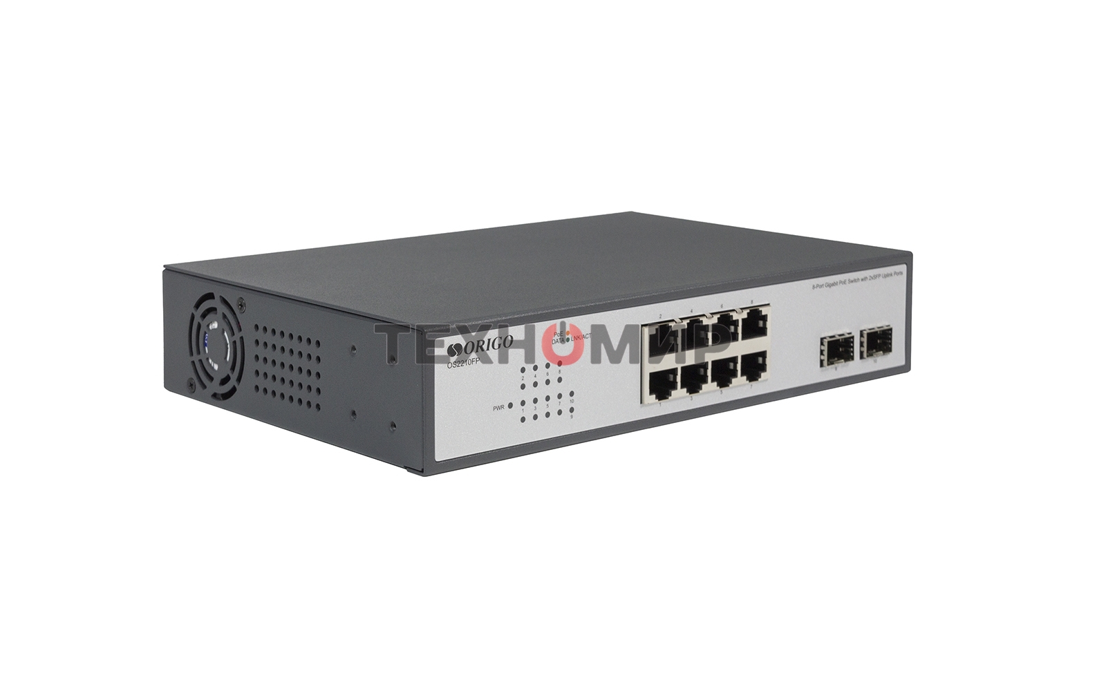 Коммутатор неуправляемый PoE ORIGO Unmanaged Switch 8x1000Base-T PoE, 2x1000Base-X SFP, PoE Budget 120W, 19