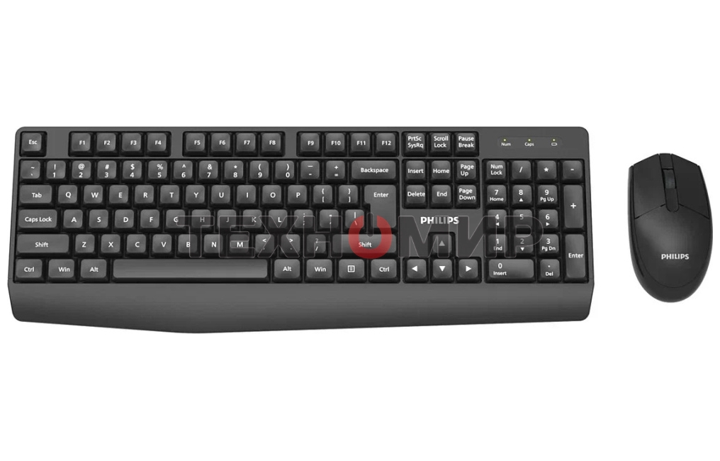 Беспроводной комплект Philips SPT6337, 2.4 GHz 104 клав/3 кнопки, 1600dpi, русская заводская раскладка, черный