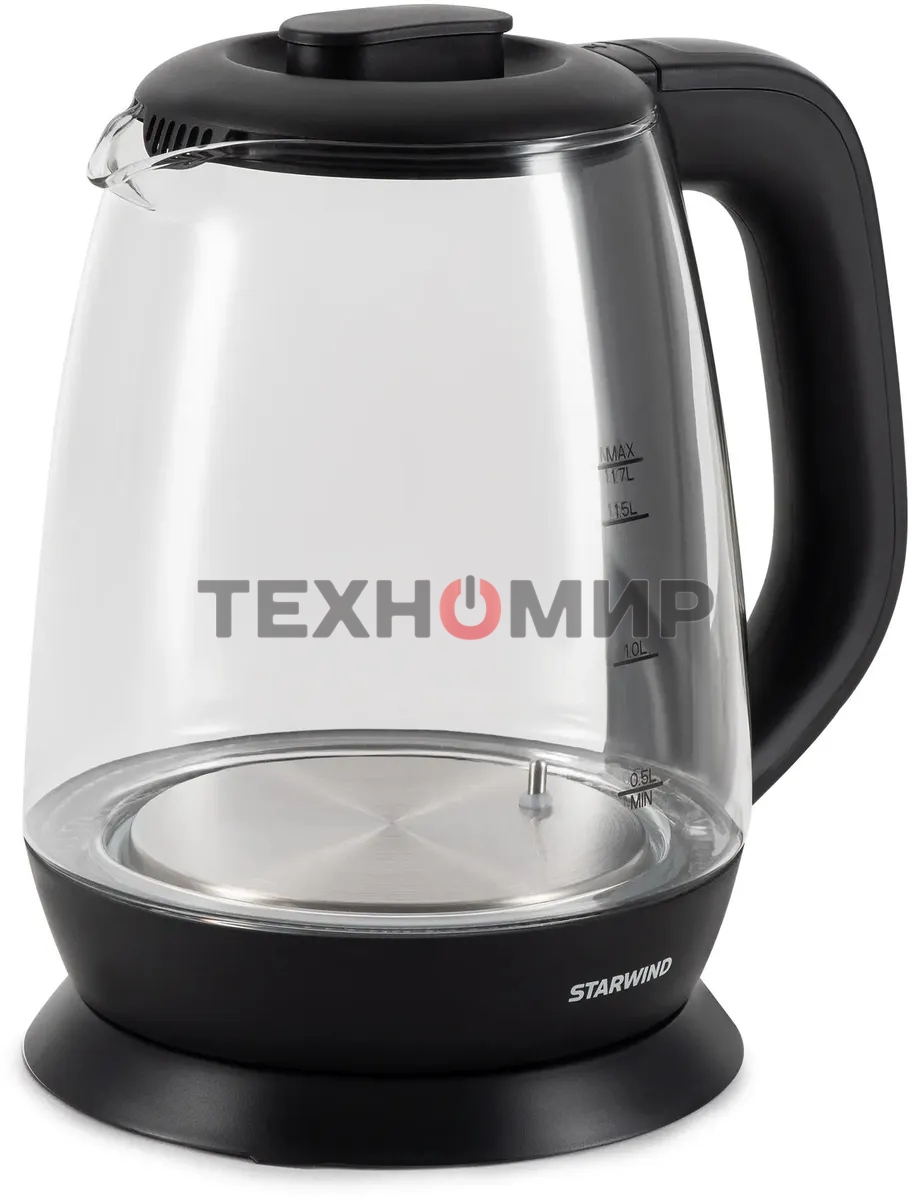 Чайник электрический Starwind SKS3036 1.7л. 2200Вт черный корпус: стекло
