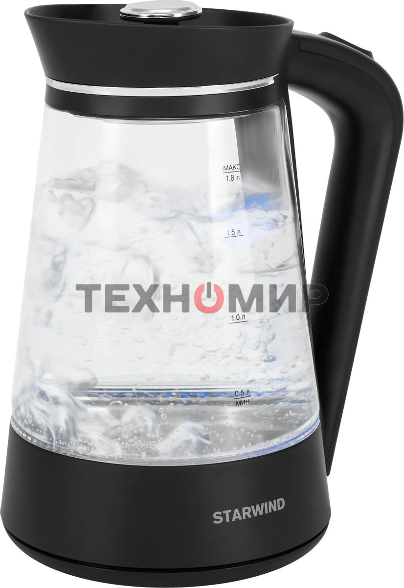 Чайник электрический Starwind SKG2116 1.8 л, 1700 Вт, черный/прозрачный корпус: стекло