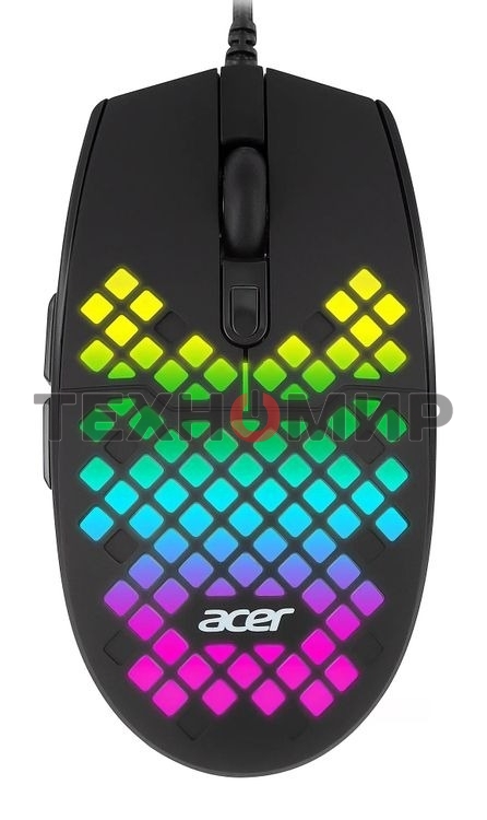 Мышь проводная Acer OMW134 черный, 3200 dpi, USB, кнопки - 6