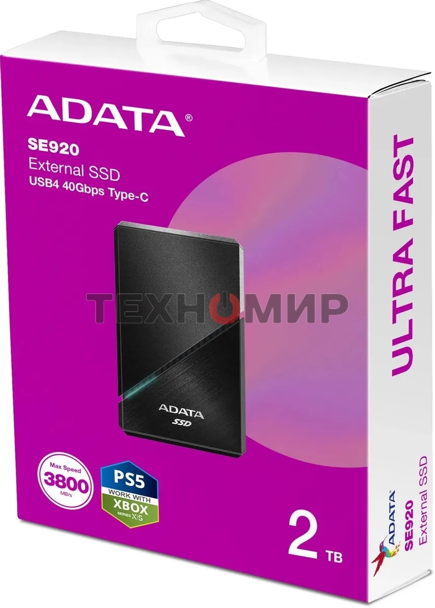 Внешний SSD ADATA SE920, 2Tb, USB 4 Type-C, R/W 3800/3700, черный