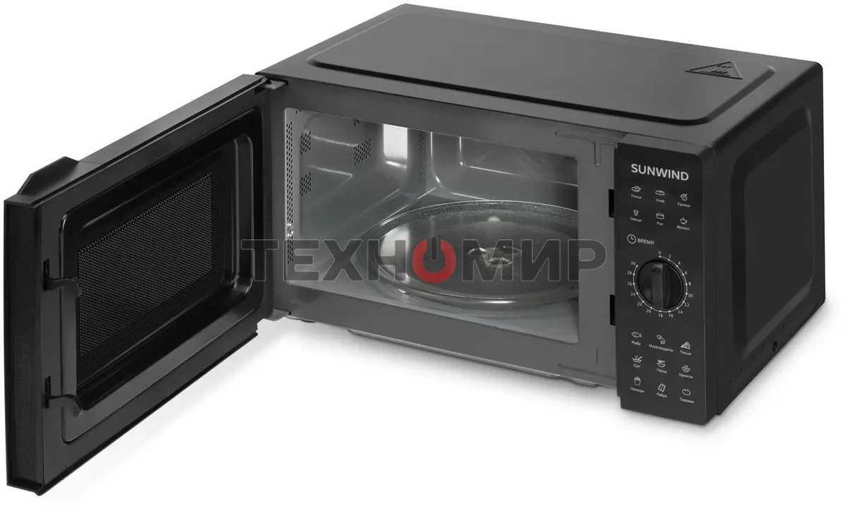 Микроволновая печь SunWind SUN-MW002 черный, 20 л, 700 Вт, переключатели - поворотный механизм