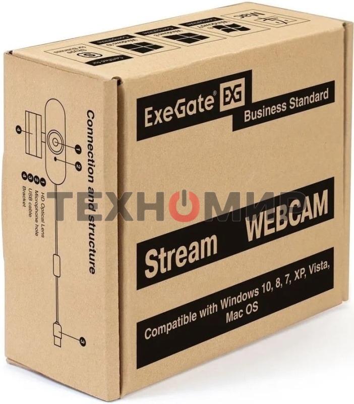 Веб-камера ExeGate Stream C940 2560x1440, 30 кадр/с, USB Type-A, микрофон (шумоподавление), универсальное крепление, штатив в комплекте