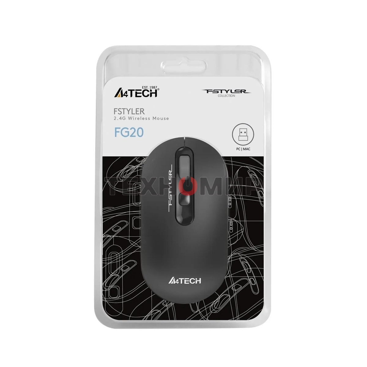Мышь беспроводная A4Tech Fstyler FG20 серый, 2000 dpi, радиоканал, USB, кнопки - 4