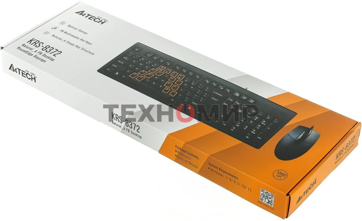 Комплект клавиатура+мышь A4Tech KRS-8372 проводной, USB, 1200 DPI, чёрный