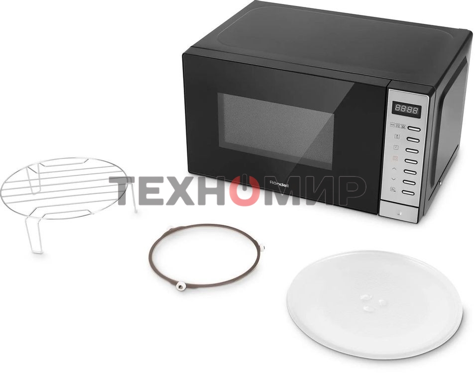 Микроволновая печь Rondell RDE-MW203 черный/серебристый, 20 л, 700 Вт, переключатели - кнопки
