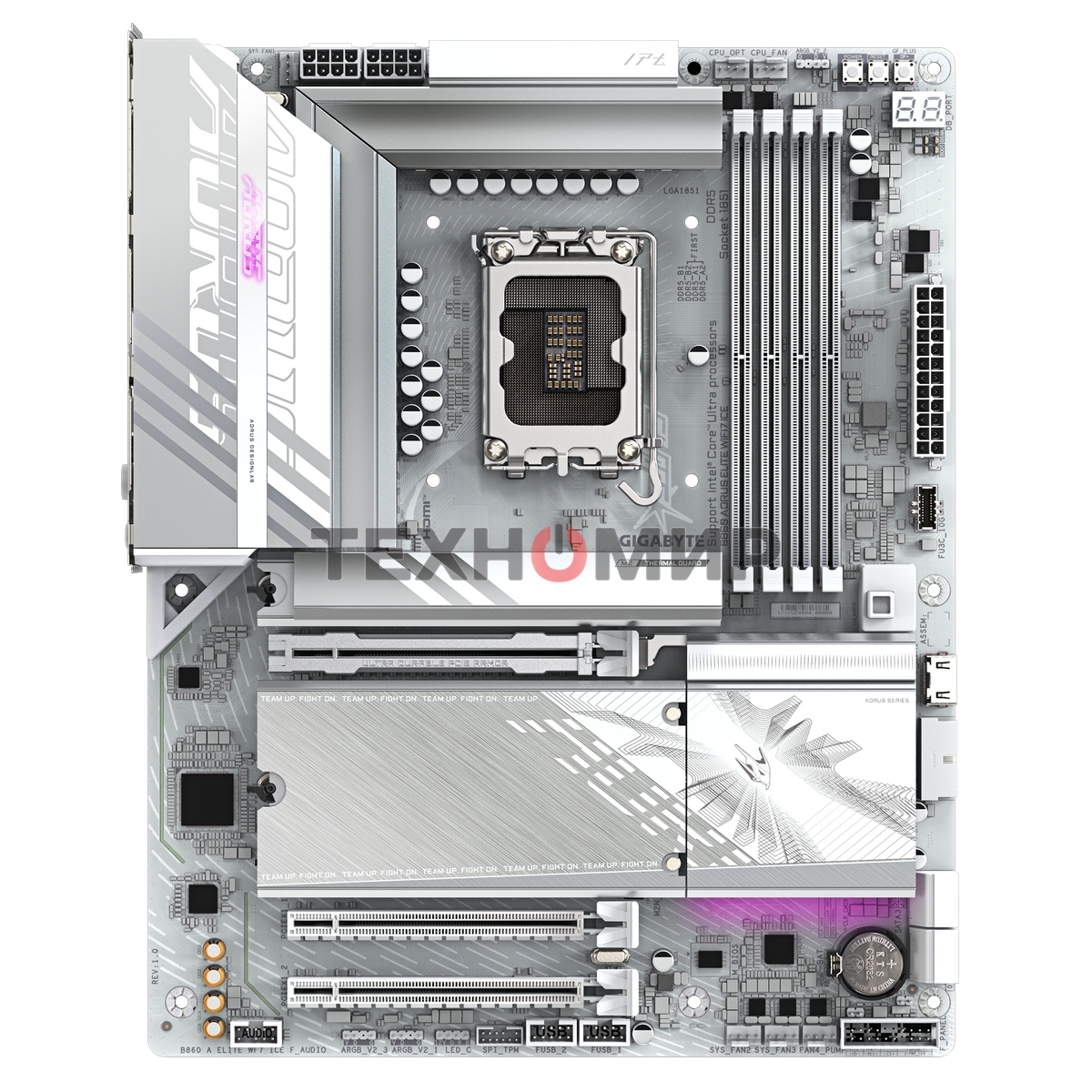Материнская плата Gigabyte B860 AORUS ELITE WIFI7 ICE, LGA 1851, Intel B860, 4xDDR5, 4xSATA, 3xM.2, 1xPCIe 5.0 x16, 2xPCIe 4.0 x1, 1xHDMI, 2xDP, 1x 2.5Gb LAN, 6xUSB-A 3.2, 1xUSB-C 3.2, 4xUSB-A 2.0, 2x3.5 мм, 7.1, ATX