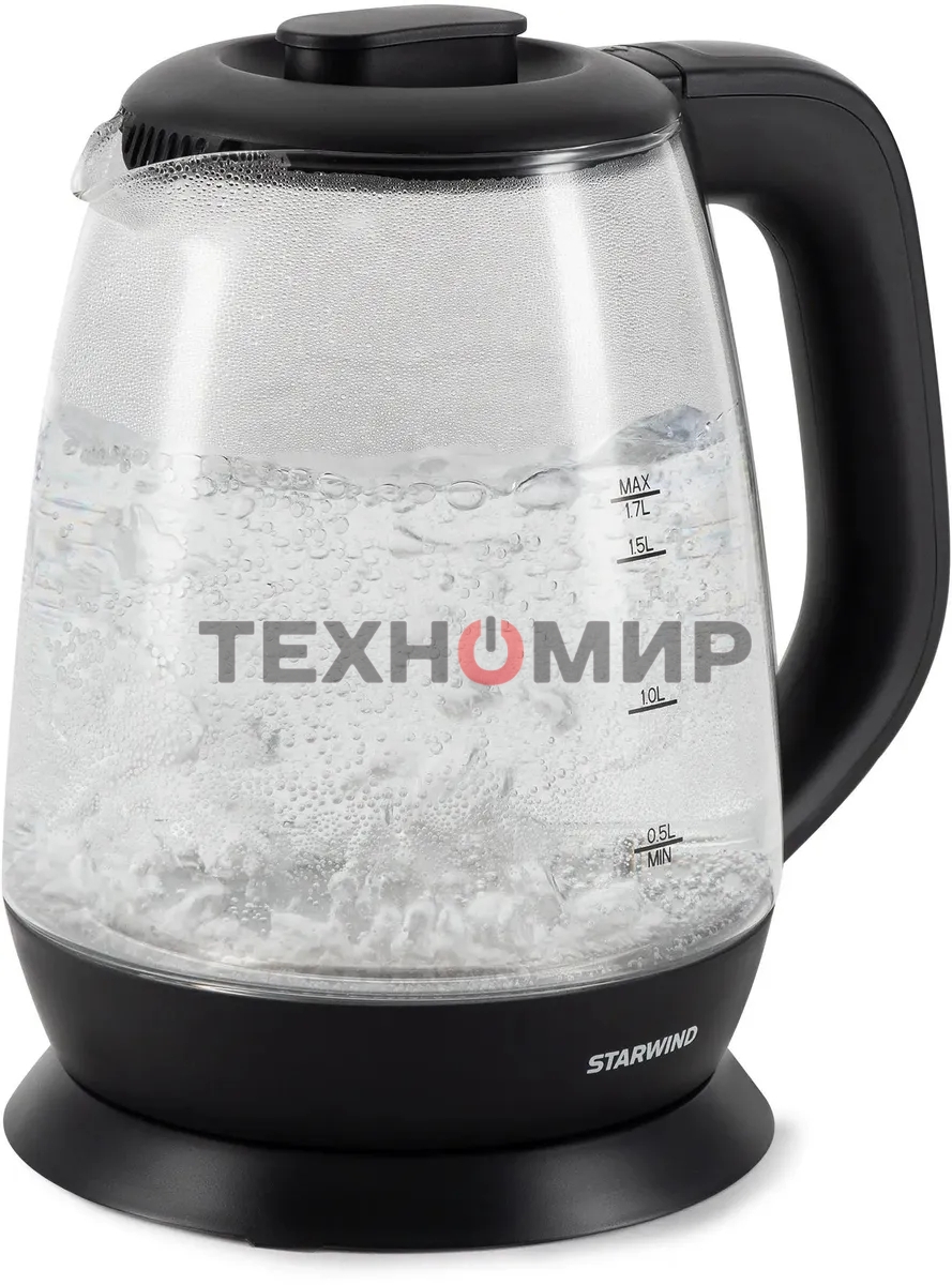 Чайник электрический Starwind SKS3036 1.7л. 2200Вт черный корпус: стекло