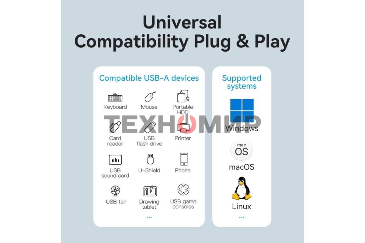 USB-концентратор Vention OTG USB 3.0 на 4 порта серый 1м.