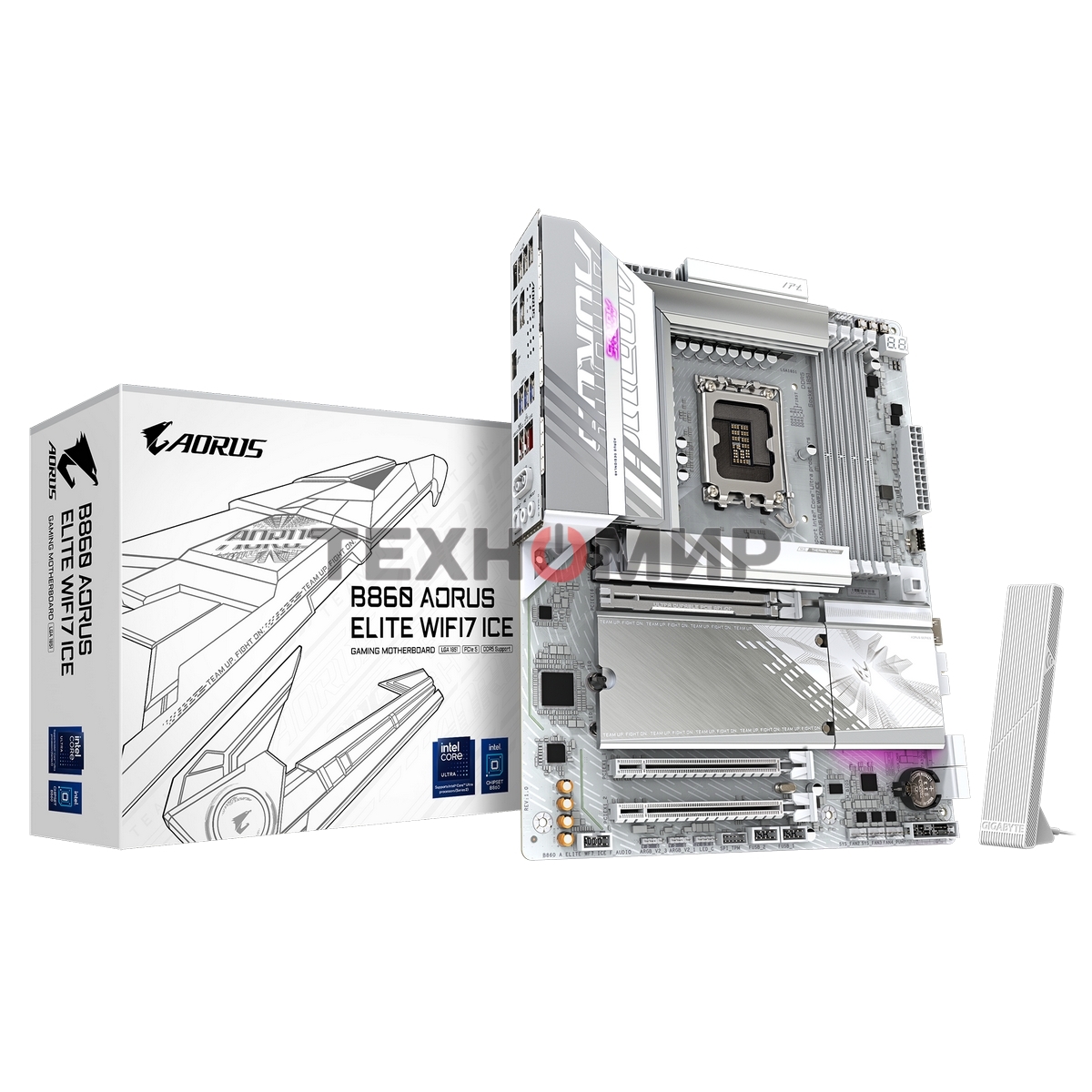 Материнская плата Gigabyte B860 AORUS ELITE WIFI7 ICE, LGA 1851, Intel B860, 4xDDR5, 4xSATA, 3xM.2, 1xPCIe 5.0 x16, 2xPCIe 4.0 x1, 1xHDMI, 2xDP, 1x 2.5Gb LAN, 6xUSB-A 3.2, 1xUSB-C 3.2, 4xUSB-A 2.0, 2x3.5 мм, 7.1, ATX