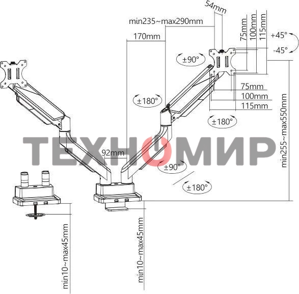 Кронштейн для мониторов Ultramounts UM718 серый 17