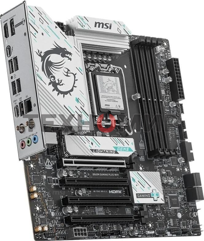 Материнская плата MSI B860M GAMING PLUS WIFI, LGA 1851, Intel B860, 4xDDR5, 4xSATA, 3xM.2, 1xPCIe 4.0 x4, 1xPCIe 5.0 x16, 1xDP, 1xHDMI, 1xUSB-C, 1x 5Gb LAN, 3xUSB-A 2.0, 2xUSB-A 3.2 Gen 1, 1xUSB 3.2 Gen 2, 7.1, 3x3.5 мм, mATX