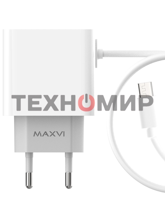 Сетевое зарядное устройство Maxvi CHL-242M 2.4A, with microUSB cable, 2хUSB-A, белый