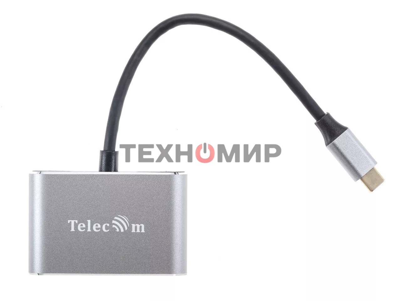 USB-концентратор USB3.1 TypeCm -->HDMI+USB3.0+PD+VGA Alum Grey 4K@30Hz, Telecom TUC055