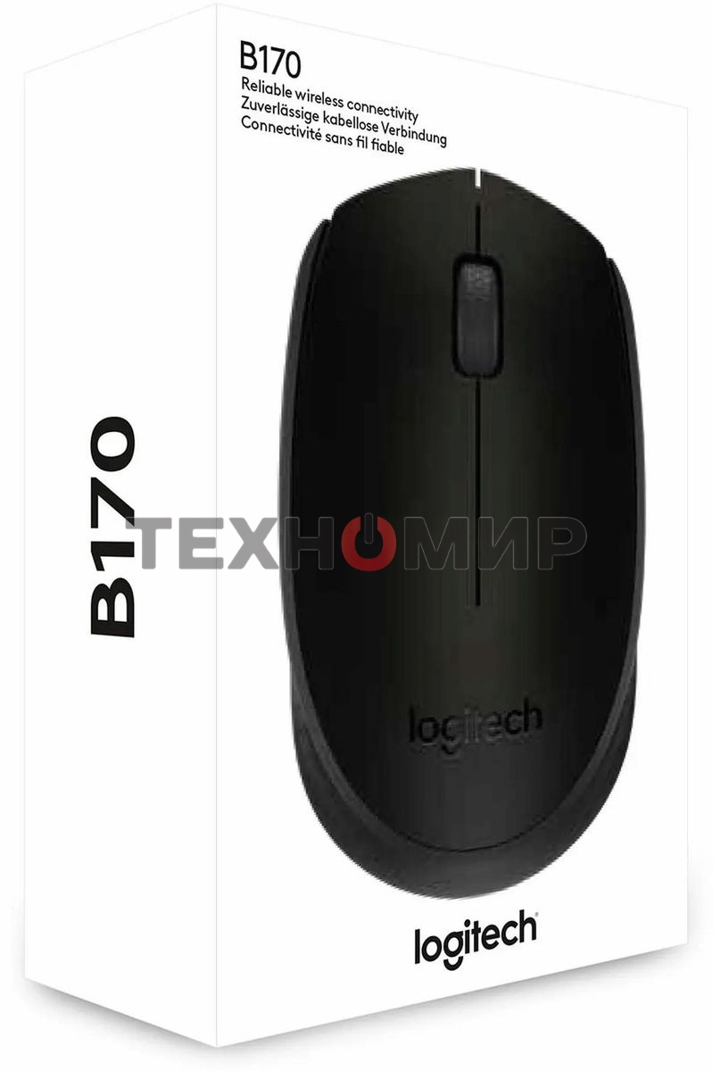 Мышь беспроводная Logitech B170 черный, 1000 dpi, радиоканал, USB, кнопки - 3