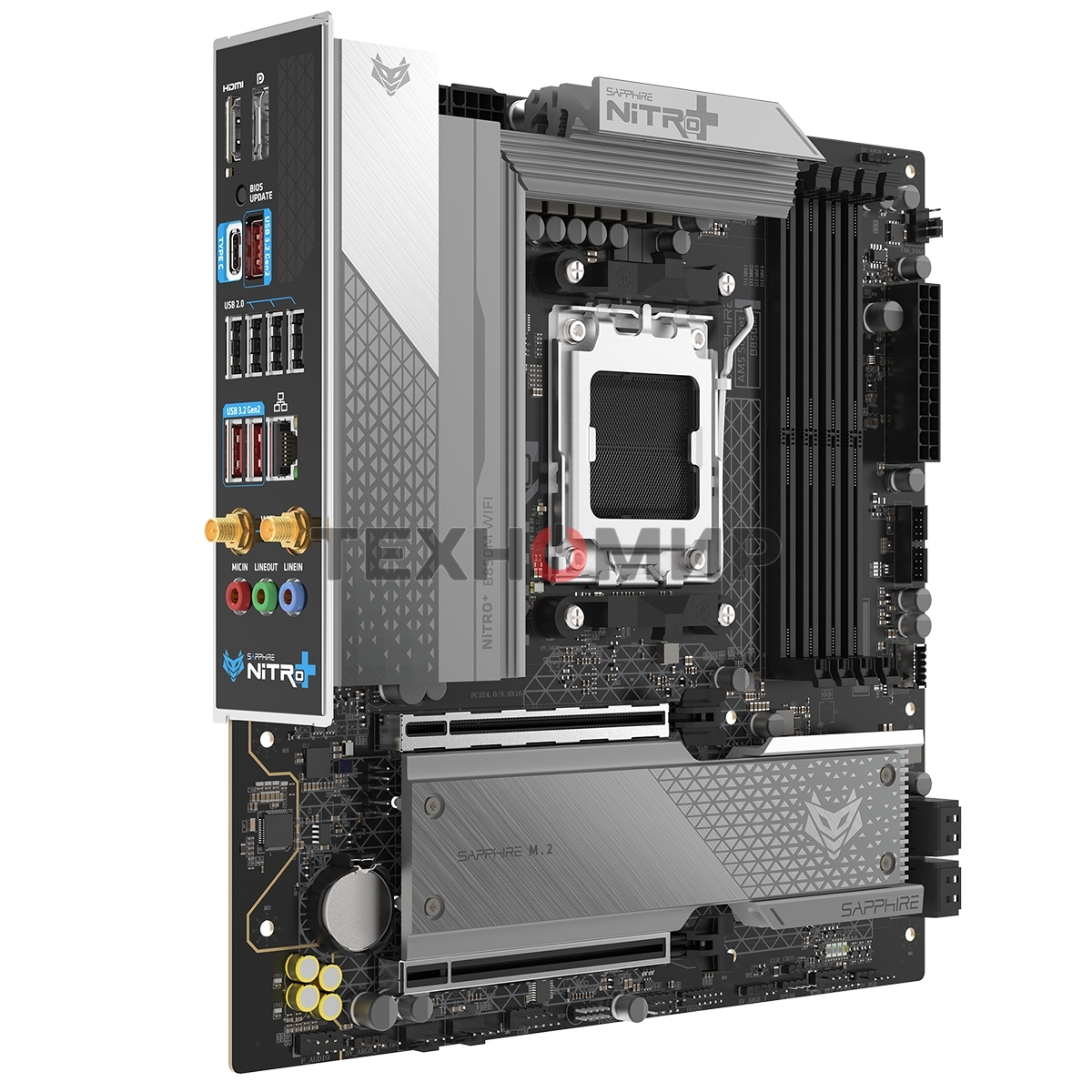 Материнская плата Sapphire B850M NITRO+ WIFI B850, AM5, 4*DDR5, 2*PCIEx16, 2*M.2, 2*TypeC, 3*USB3.2Gen2, 2*USB3.2Gen1, 6*USB2.0, 4*SATA3.0, 2.5G, DP, HDMI, M-ATX, RTL