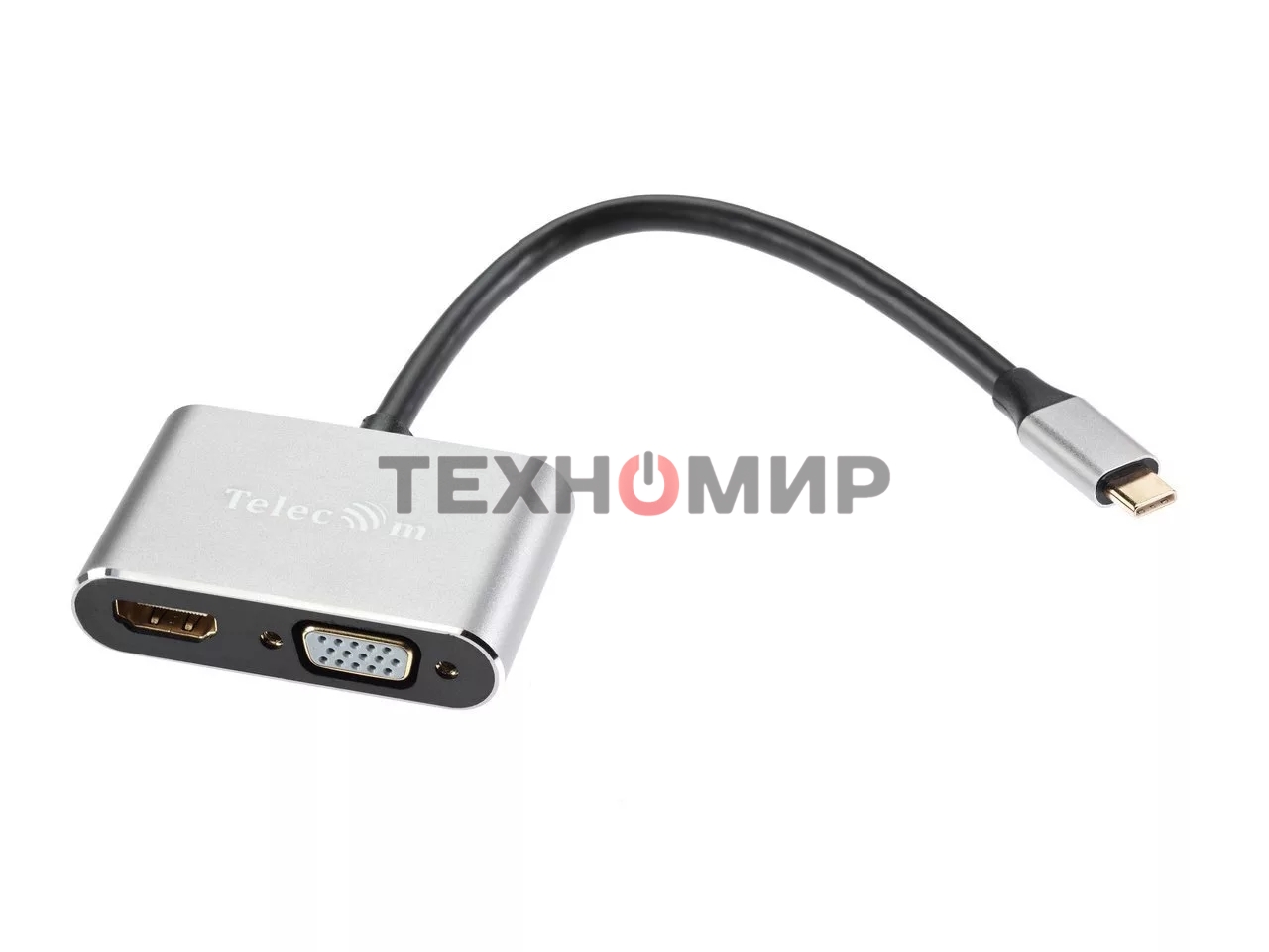 USB-концентратор USB3.1 TypeCm -->HDMI+USB3.0+PD+VGA Alum Grey 4K@30Hz, Telecom TUC055