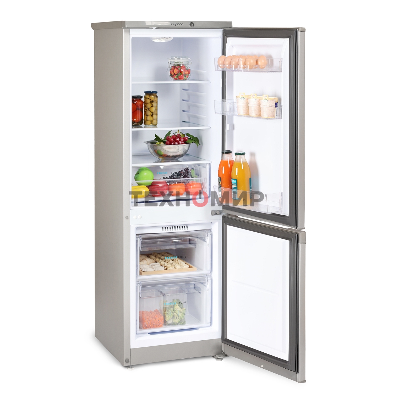 Холодильник Бирюса M418 металлик двухкамерный 125/55л морозилка снизу