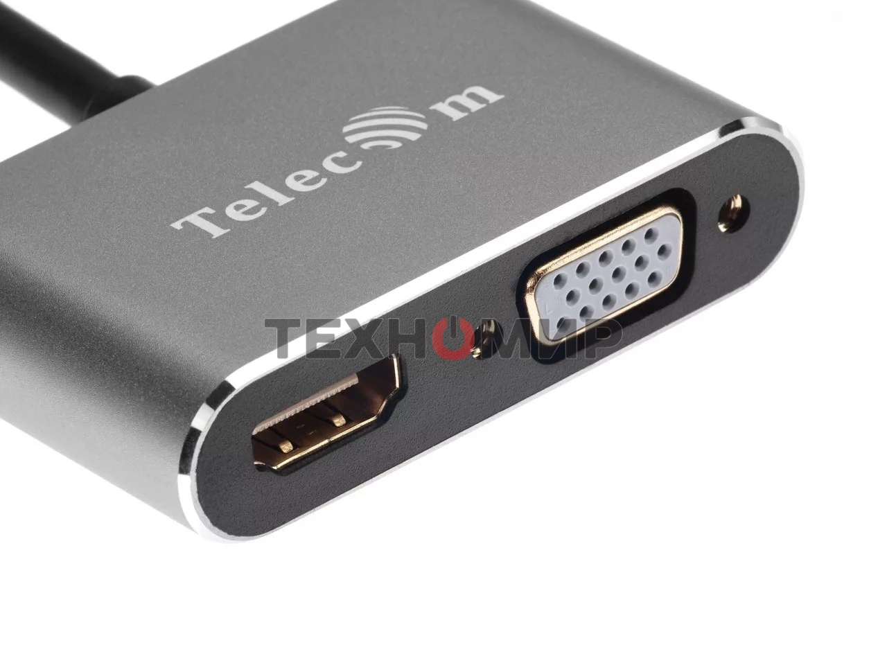 USB-концентратор USB3.1 TypeCm -->HDMI+USB3.0+PD+VGA Alum Grey 4K@30Hz, Telecom TUC055
