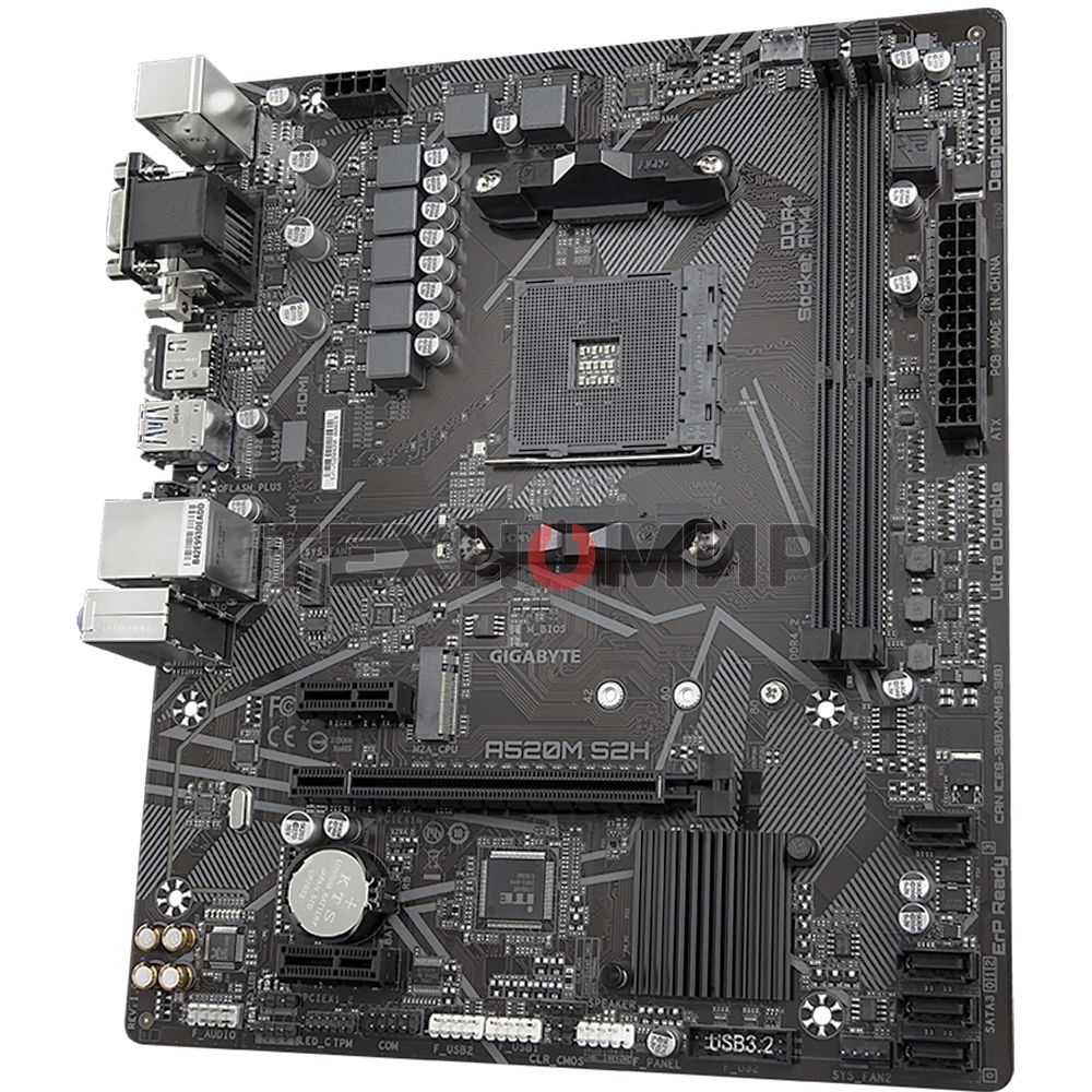Материнская плата Gigabyte A520M S2H, AM4, AMD A520, 2xDDR4, 4xSATA, 1xM.2, 1xPCIe 3.0 x16, 2xPCIe x1, 1xHDMI, 1xDVI-D, 1xVGA, 1x 1Gb LAN, 4xUSB-A 3.2 Gen 1, 2xUSB-A 2.0, 3x3.5 мм, 7.1, mATX