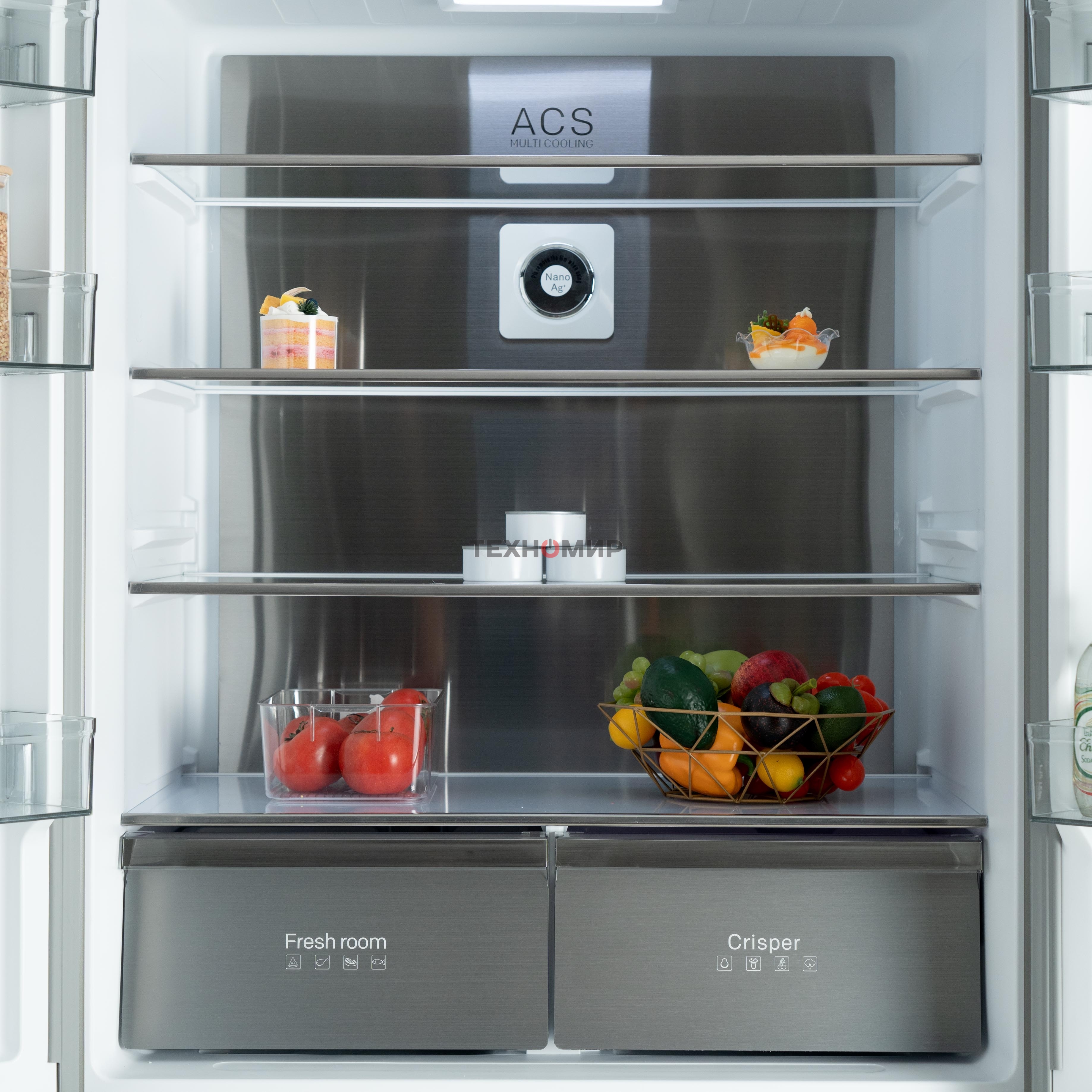 Холодильник Бирюса CD 496 TBG текстурированное черное стекло трехкамерный 334/162л морозилка снизу, NoFrost, Side by Side