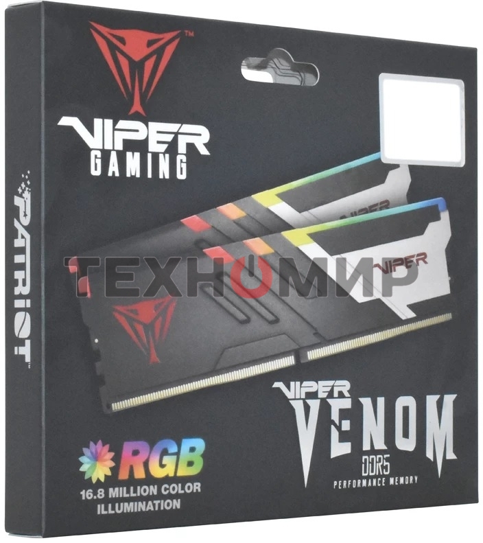Оперативная память Patriot Viper Venom, DDR5, 48Gb (2x24 Gb), 6000 MHz, CL30, DIMM, радиатор, RGb, черный