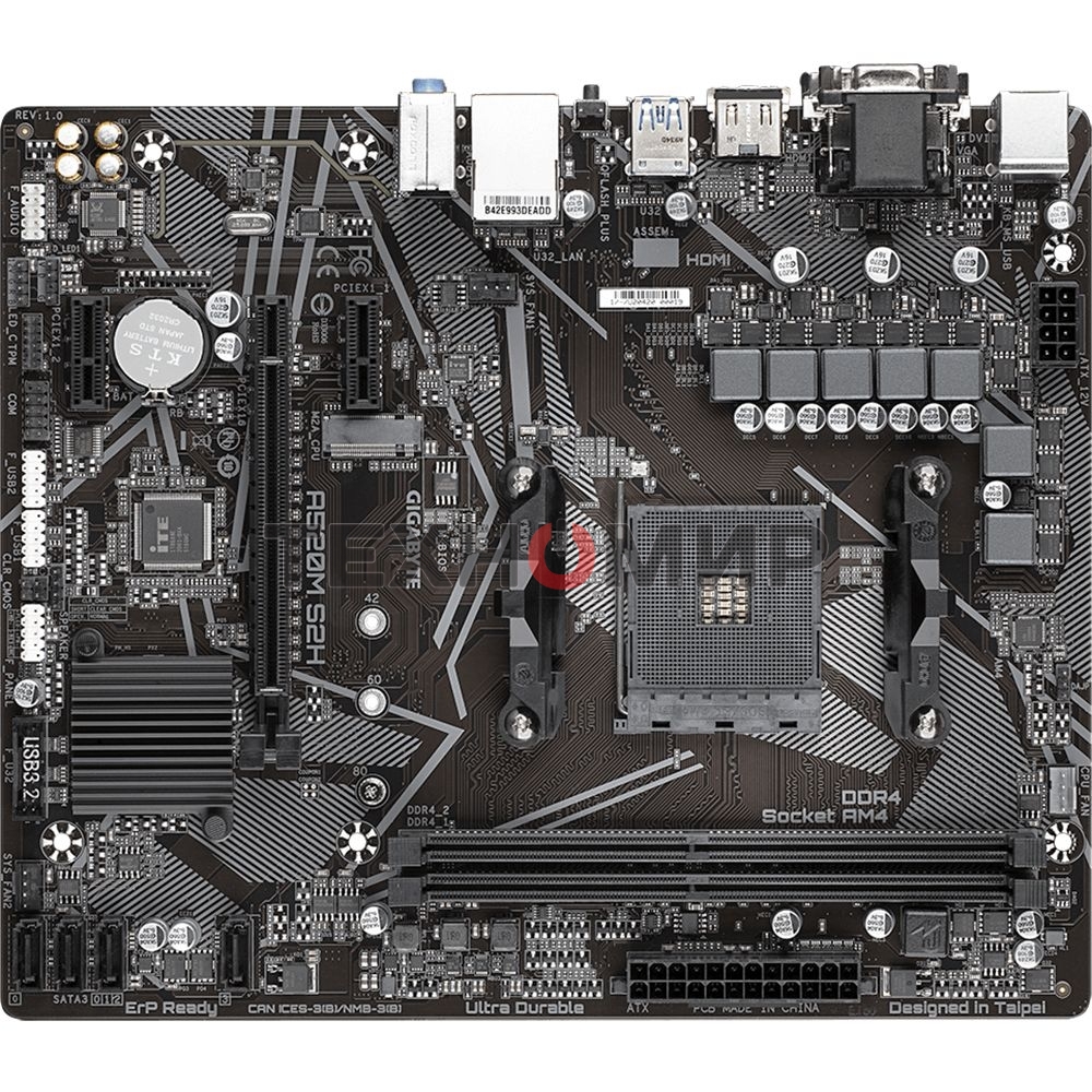 Материнская плата Gigabyte A520M S2H, AM4, AMD A520, 2xDDR4, 4xSATA, 1xM.2, 1xPCIe 3.0 x16, 2xPCIe x1, 1xHDMI, 1xDVI-D, 1xVGA, 1x 1Gb LAN, 4xUSB-A 3.2 Gen 1, 2xUSB-A 2.0, 3x3.5 мм, 7.1, mATX