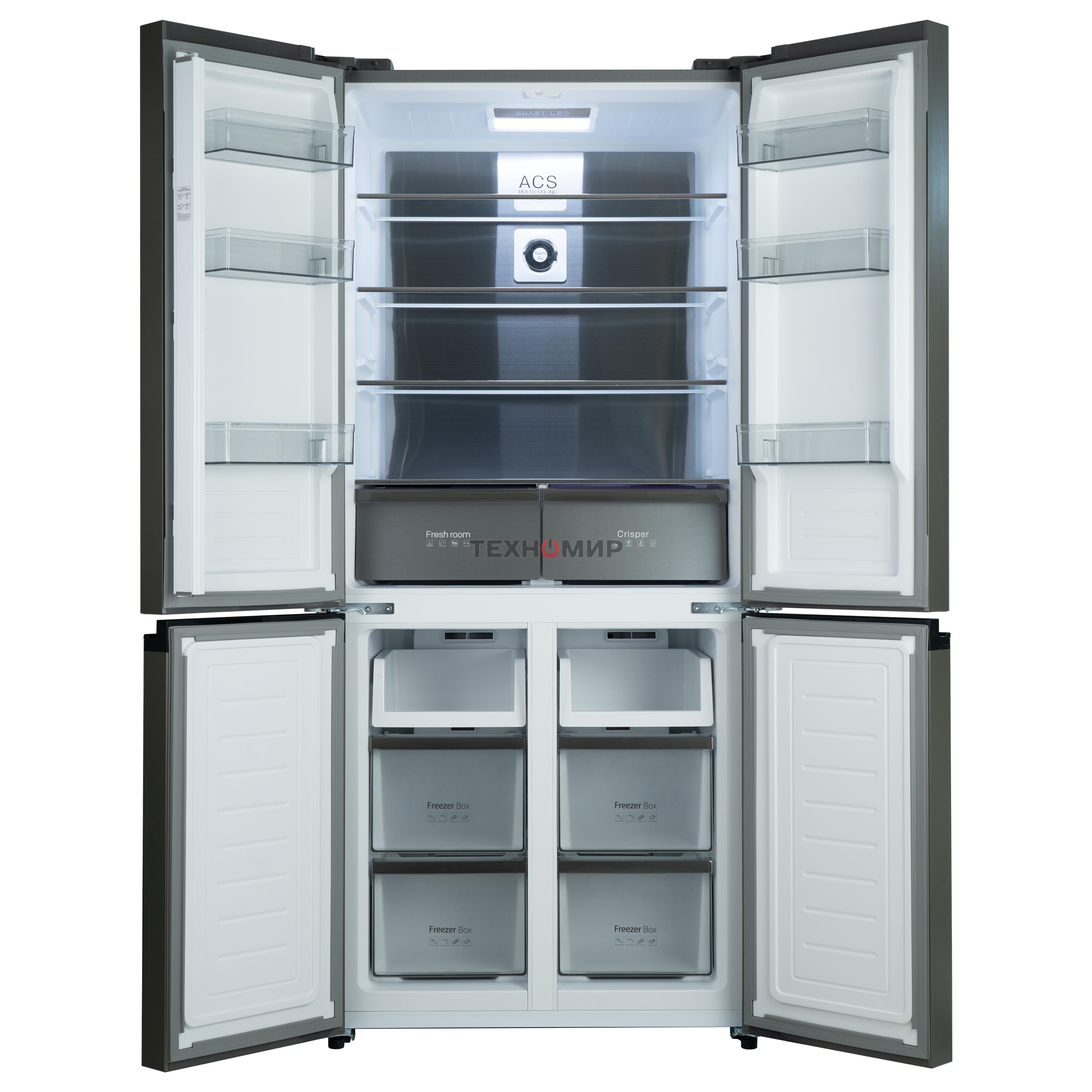 Холодильник Бирюса CD 496 TBG текстурированное черное стекло трехкамерный 334/162л морозилка снизу, NoFrost, Side by Side