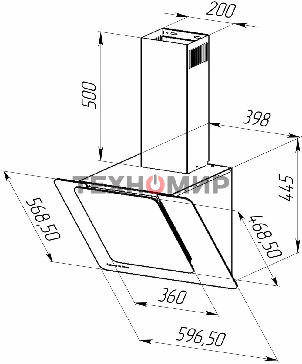 Вытяжка каминная наклонная Zigmund & Shtain K 150.6 B черный, 60 см, 1100 куб. м/ч, 65 дБ