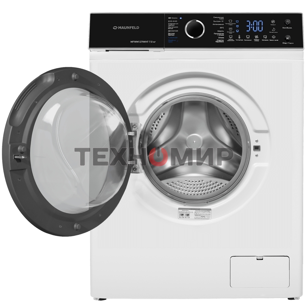Стиральная машина c инвертором и паром Maunfeld MFWM127IWHT белый, загрузка фронтальная 7 кг, 1200 об/мин, класс: A+++