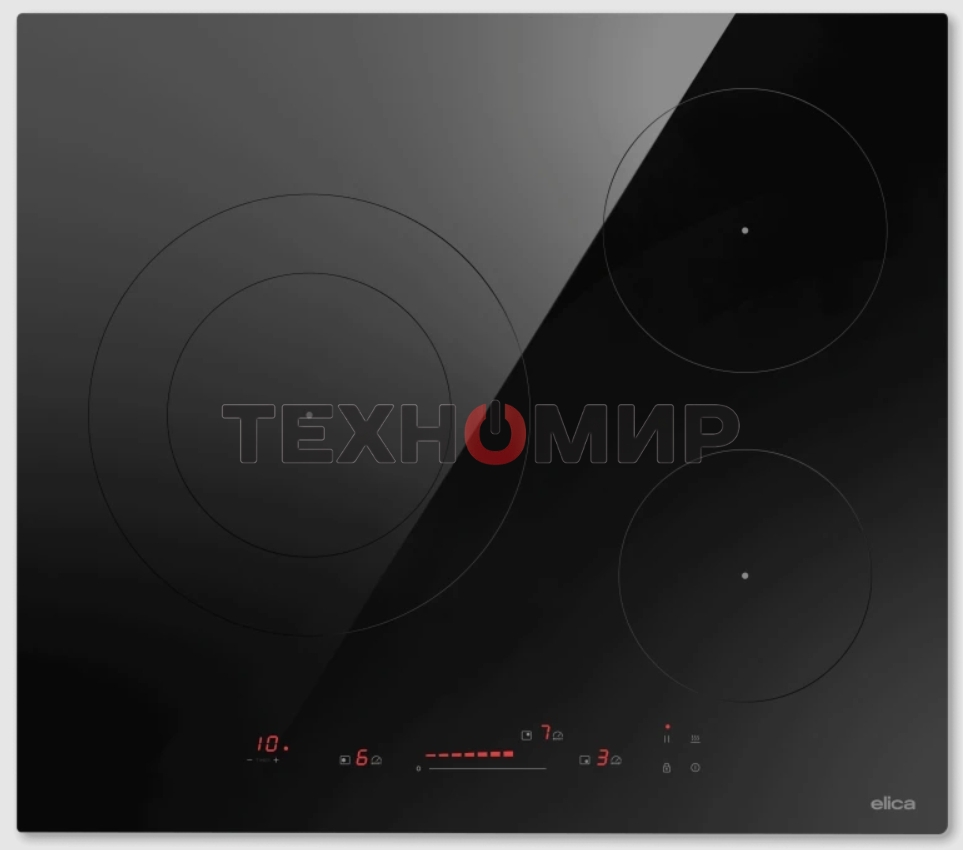 Индукционная варочная панель Elica PRF0199860, 60 см, слайдерное управление, 3 конфорки, таймер, режим подогрева, пауза, защита от детей, черный