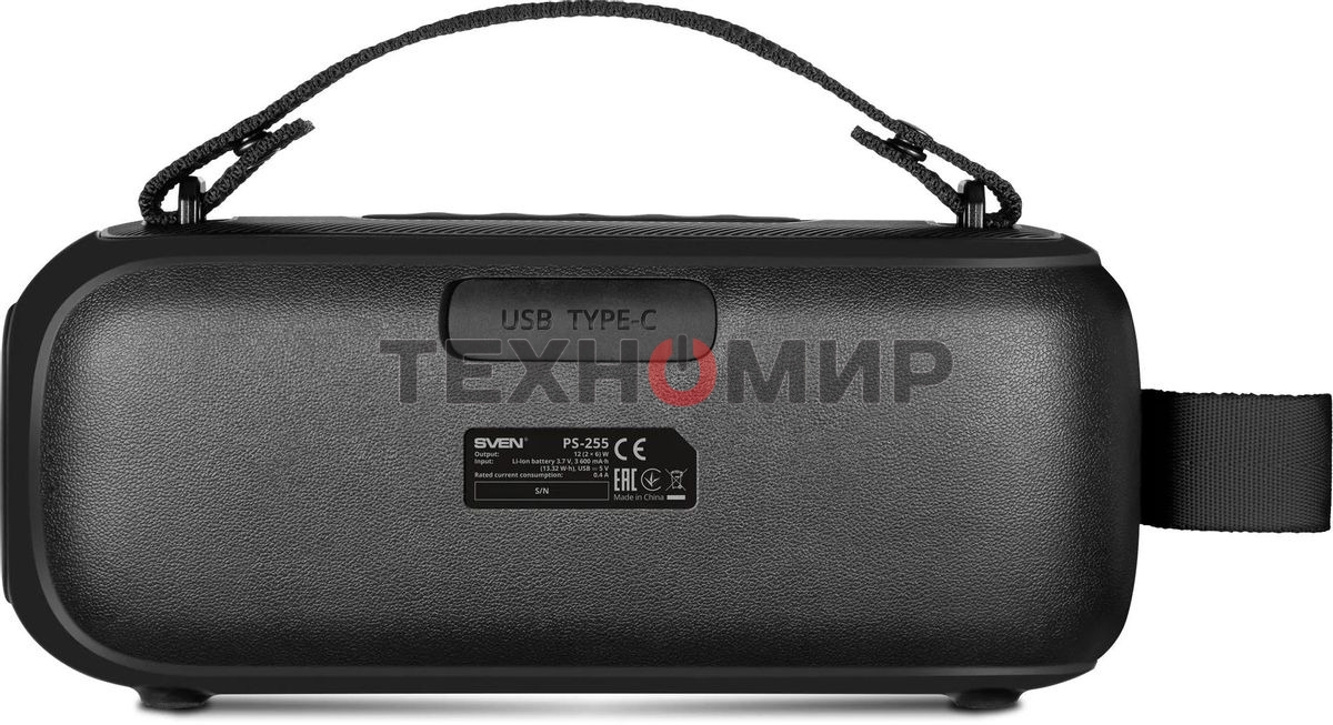 Колонка портативная Sven PS-255 черный 12W 1.0 BT 3600mAh (SV-022563)