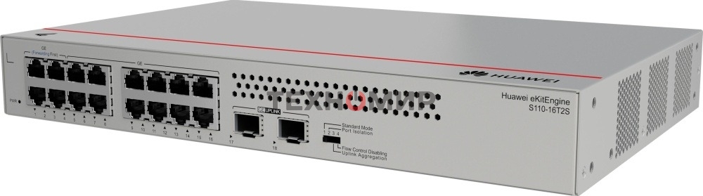 Коммутатор Huawei S110-16T2S (16*10/100/1000BASE-T ports, 2*GE SFP ports, built-in AC power, fanless)