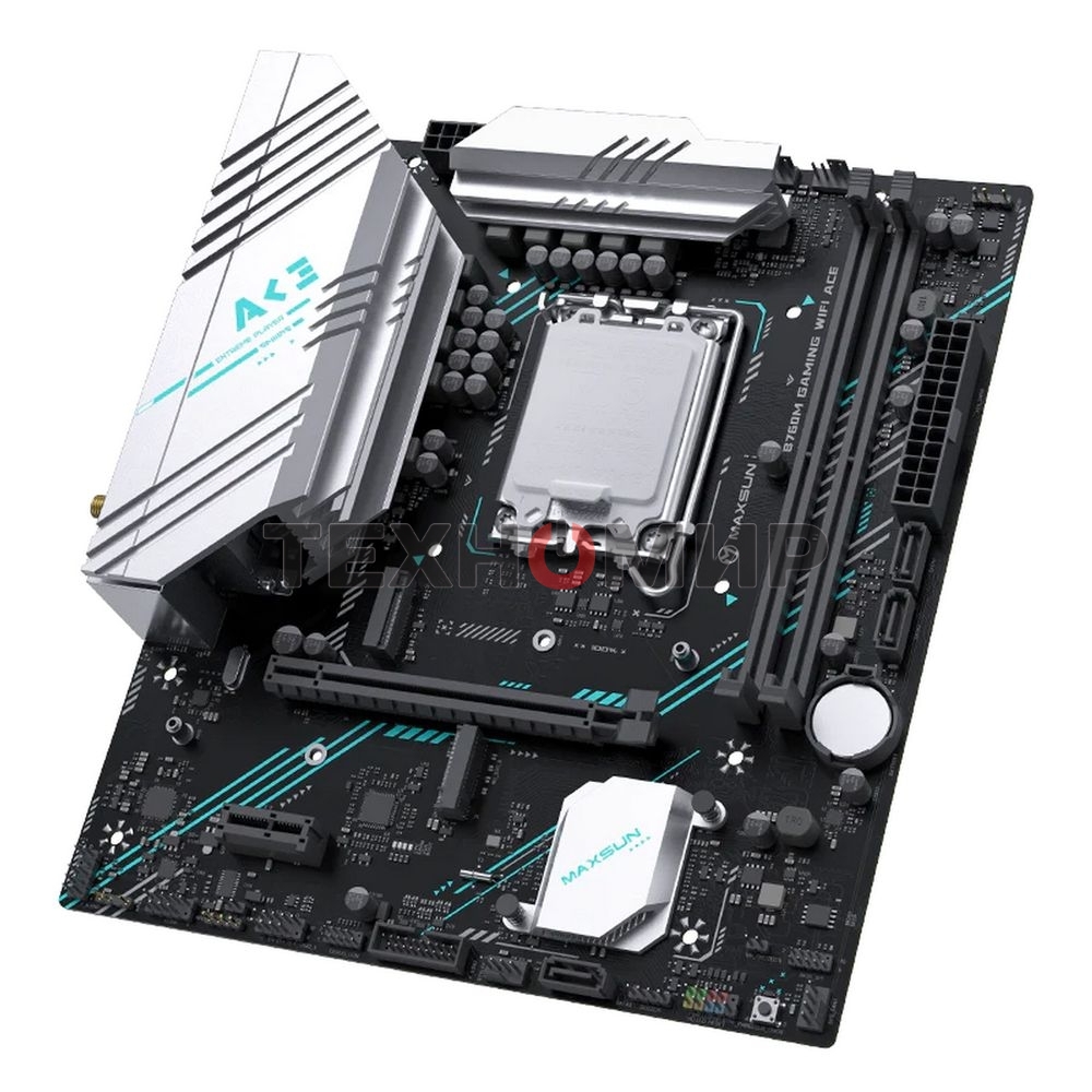 Материнская плата Maxsun B760M GAMING WIFI ACE, LGA 1700, Intel B760, 2xDDR5, 3xSATA, 2xM.2, 1xPCI-E 4.0 x16, 1xPCI-E x1, 1xHDMI, 1xVGA, 1x 1Gb LAN, 2xUSB 2.0, 4xUSB 3.2 Gen1, 7.1, mATX