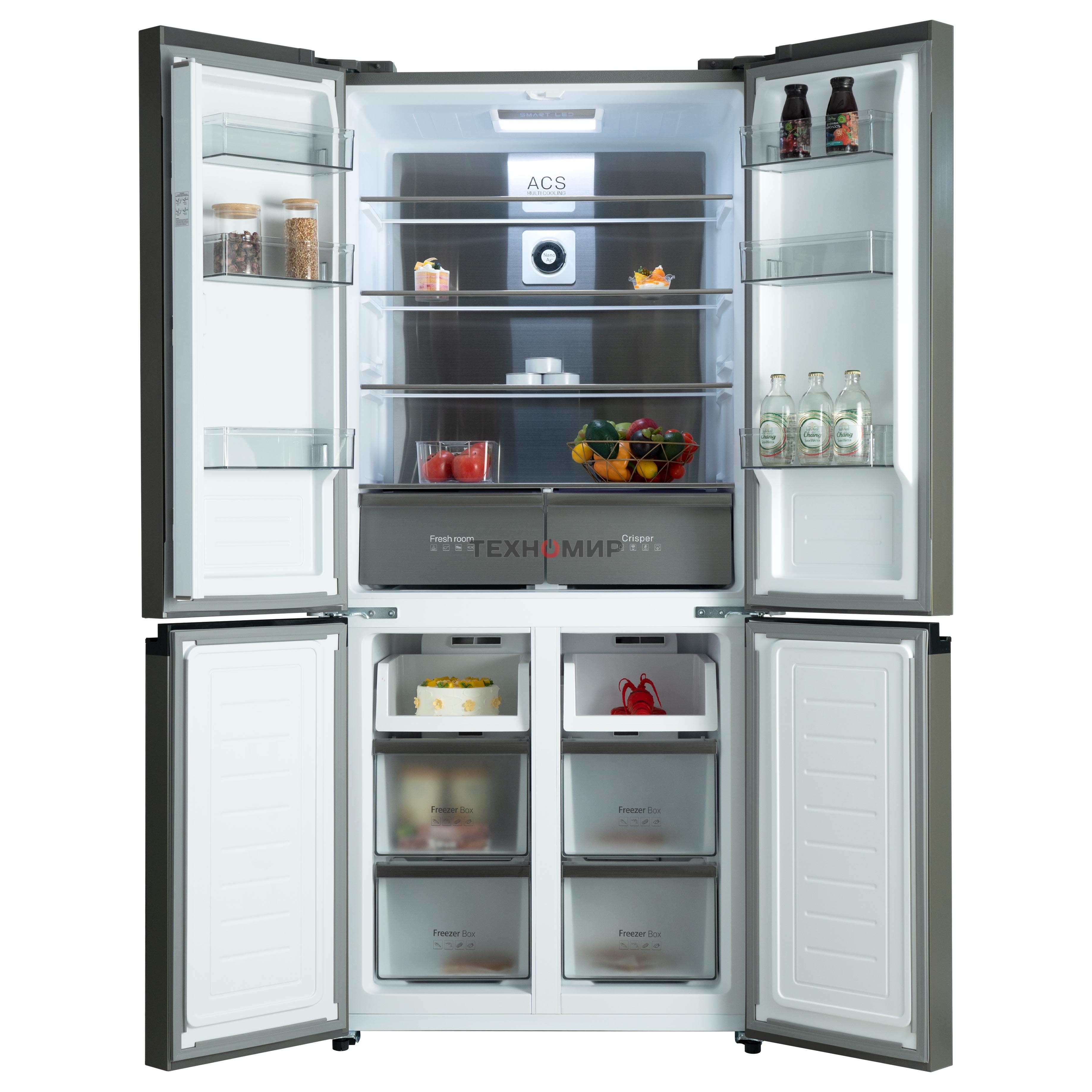 Холодильник Бирюса CD 496 TBG текстурированное черное стекло трехкамерный 334/162л морозилка снизу, NoFrost, Side by Side