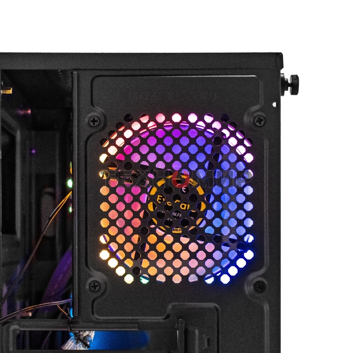 Компьютерный корпус Minitower ExeGate EX294384RUS Mistery R2 (mATX, без БП, 2*USB+1*USB 3.0, аудио, черный, 1 вент. 12см с RGb подсветкой и полоса на передней панели, боковая панель - закаленное стекло)